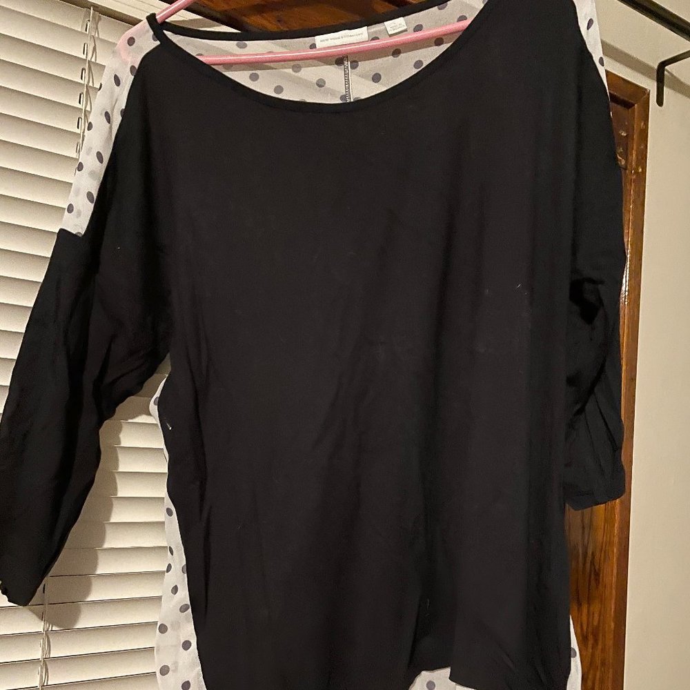 New York & Company Black and Polka Dot Top